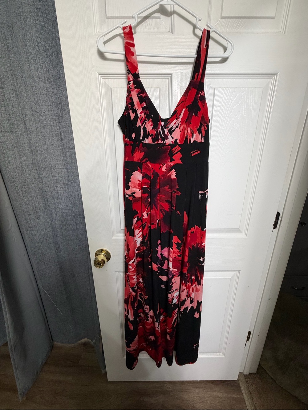 Floral Red & Black V-Neck Maxi Dress